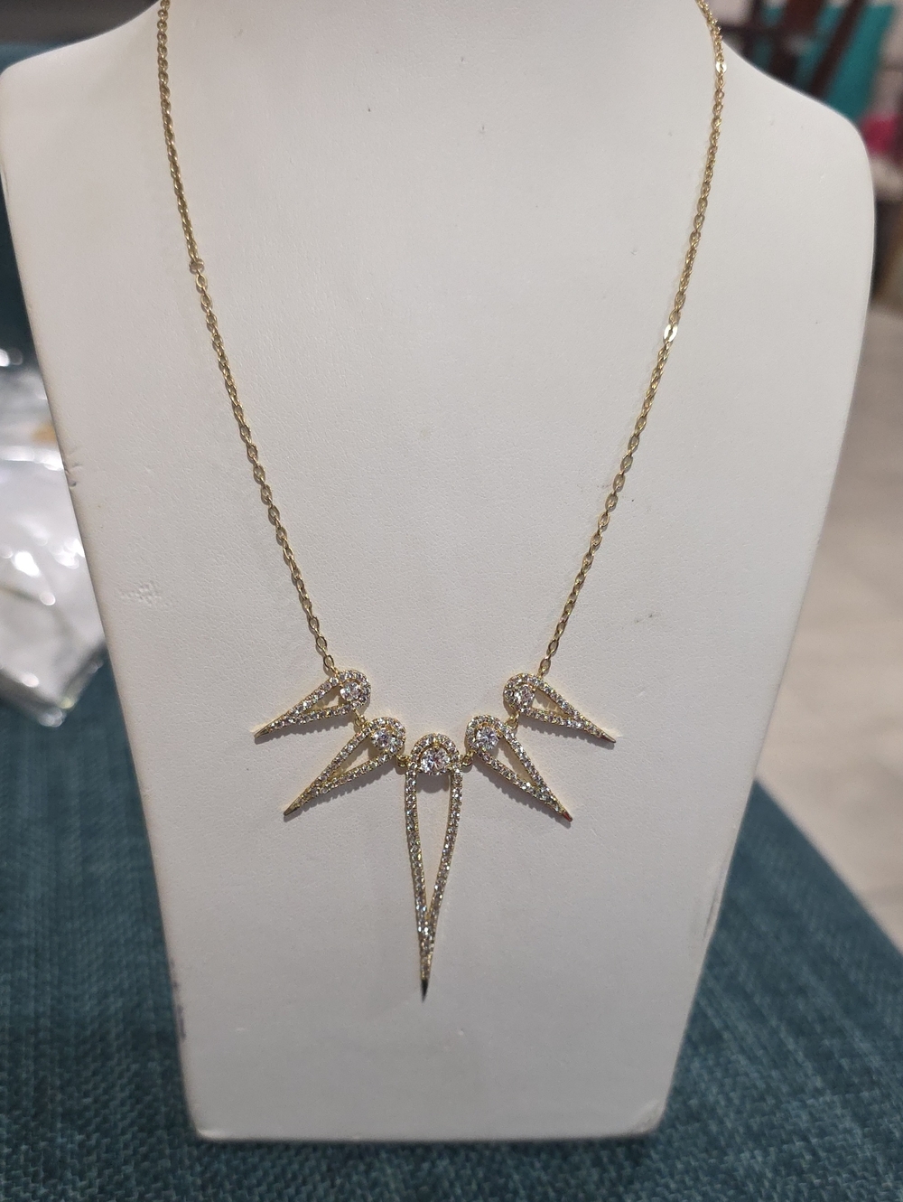14k Gold Plated Spike Crystal Pendant Necklace - Women Jewelry